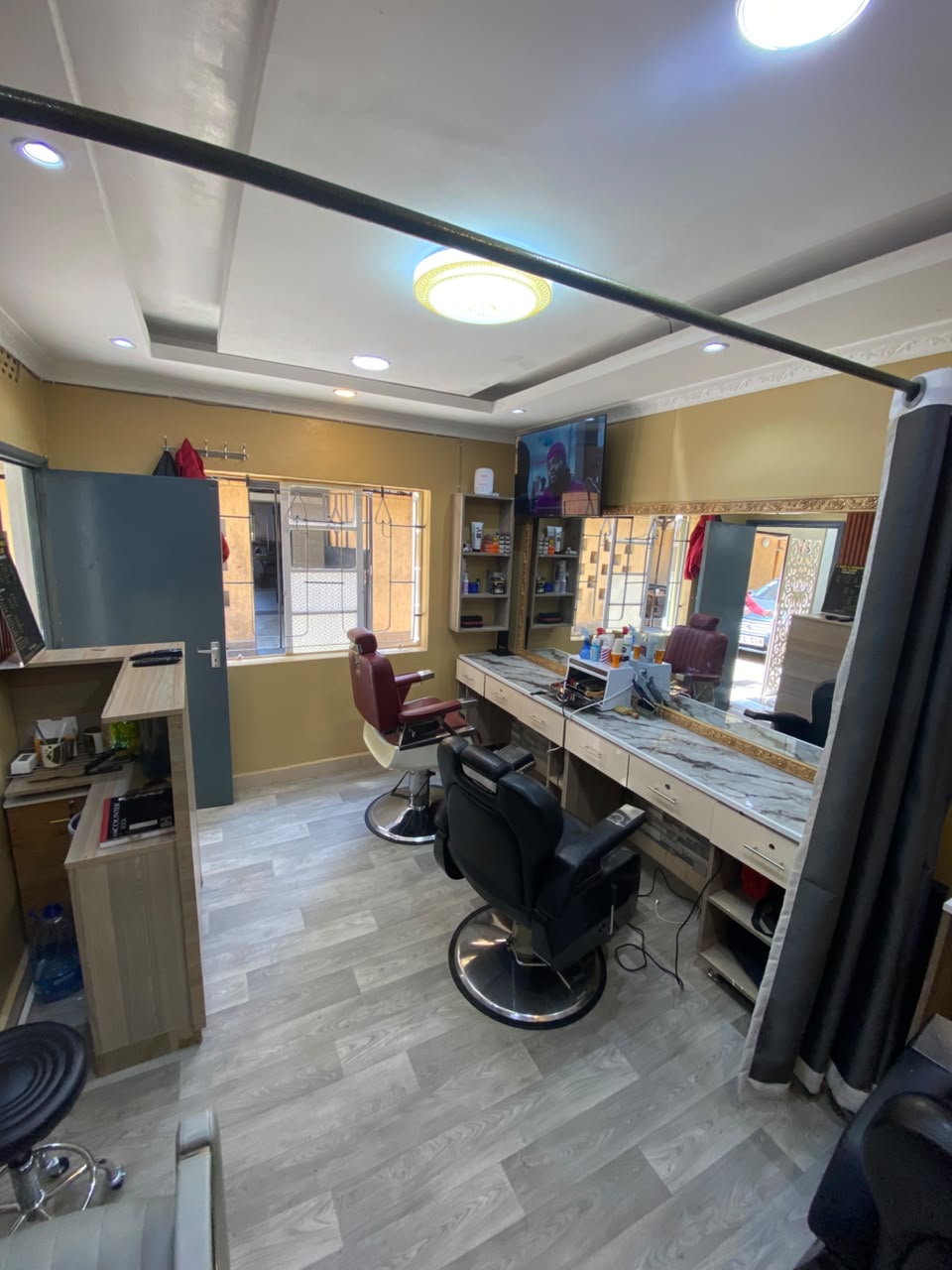 Barbershop chairs and styling station